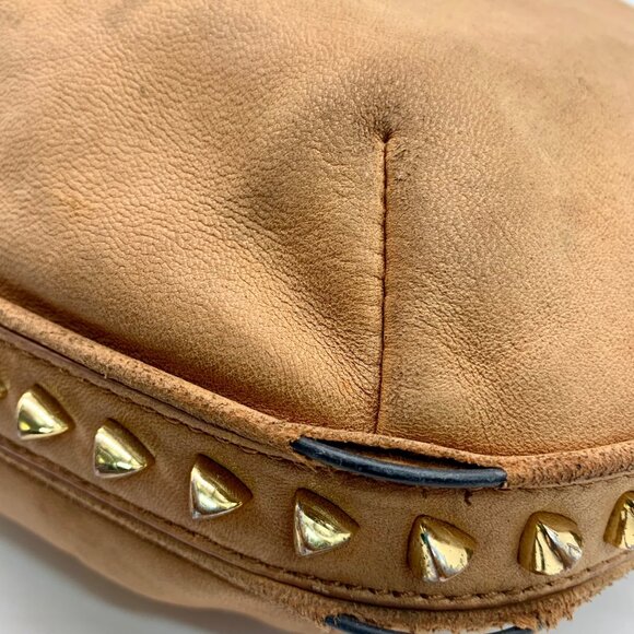 Tory Burch Tan Leather Pyramid Studded Hobo Shoulder Bag - Picture 8 of 11